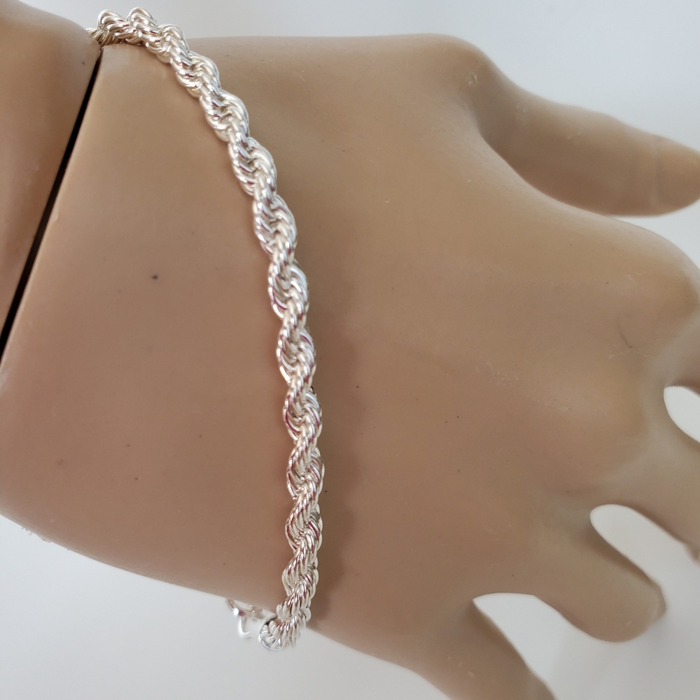 Silver  925 Plated Rope twist Chain Bracelets 8" *